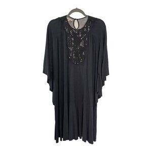 Lerario Beatriz Size S Black Jersey Draped Kaftan Dress Stretch Sequin